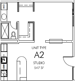 Floor plan for 1 bed, 1 bath, 547 sqft